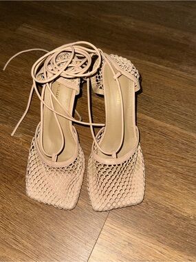 Women's Nude Lace-Up Mesh Sandals